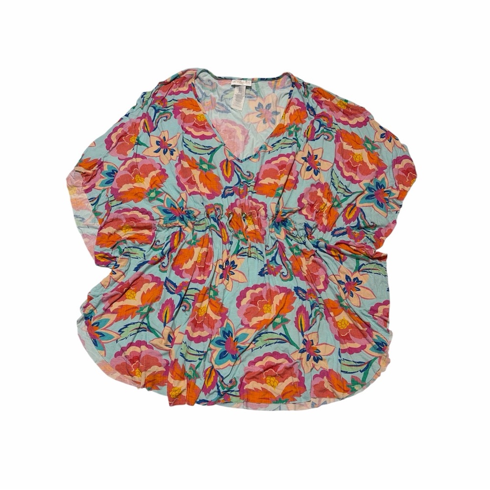 La Blanca V-Neck Caftan Cover Up Swimwear Beach Floral